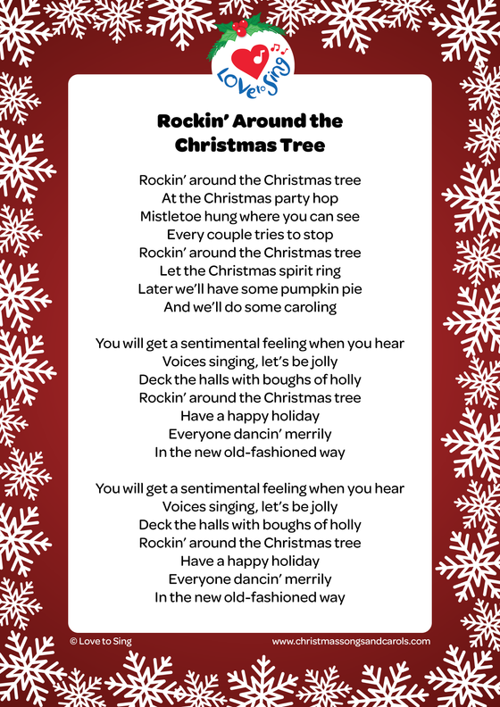 Rockin' Around the Christmas Tree Lyrics PDF Printable Downloadable Sheet | Love to Sing