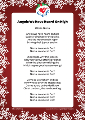 Christmas song Angels We Have Heard on High Lyrics free printable pdf | Love to Sing