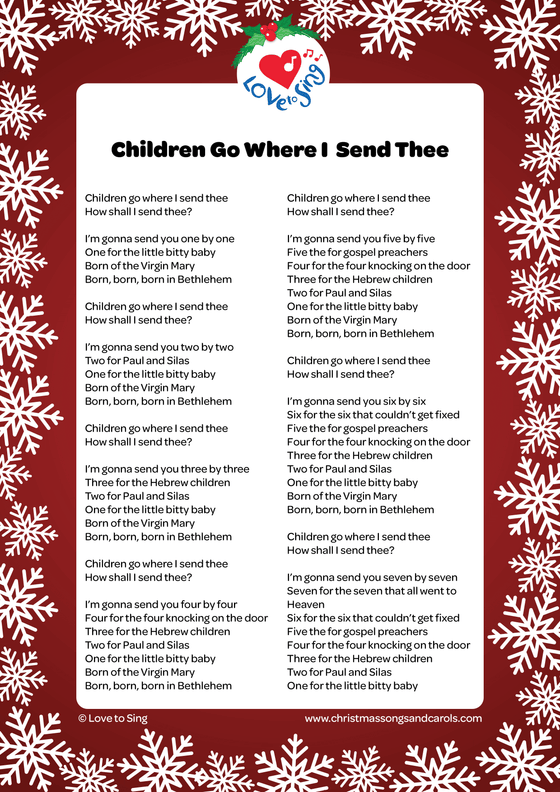 Christmas Song Children Go Where I Send Thee Free Printable PDF Download | Love to Sing