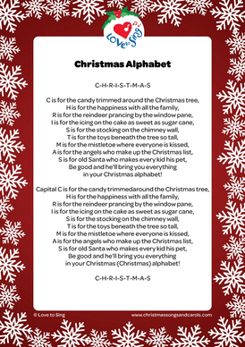 Christmas song - Christmas Alphabet Lyrics printable pdf | Love to Sing