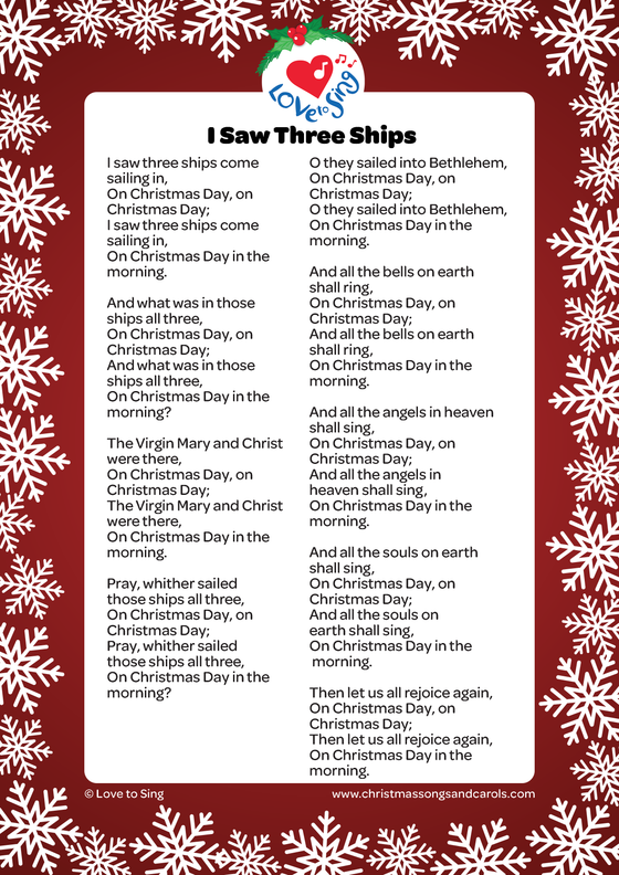 Christmas song - I Saw Three Ships Lyrics pdf | Christmas Songs & Carols - Love to Sing