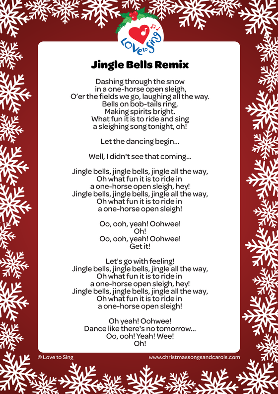 Christmas song Jingle Bells Remix lyrics pdf | Love to Sing