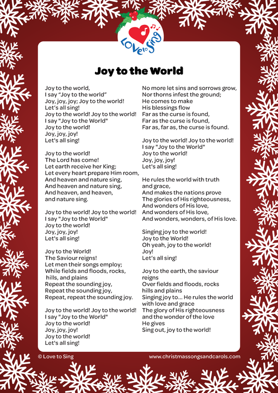 Christmas song - Joy to the World Original Lyrics pdf | Christmas Songs & Carols - Love to Sing