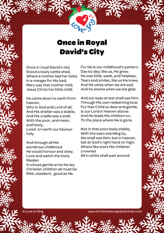 Christmas song Once in Royal David's City Lyrics pdf download | Love to Sing