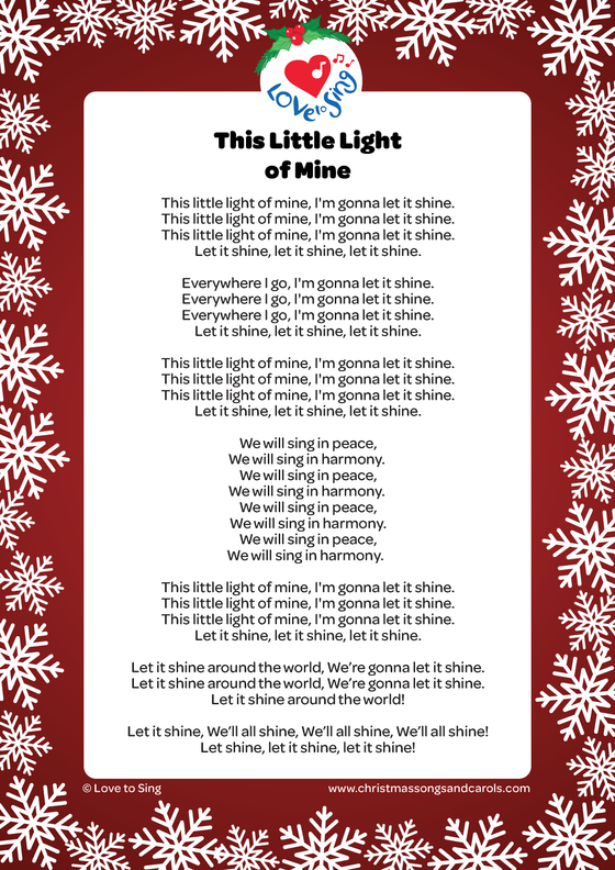 Christmas song - This Little Light of Mine Lyrics pdf | Christmas Songs & Carols - Love to Sing