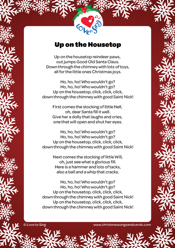 Christmas song Up on the Housetop Lyrics printable pdf download | Love to Sing