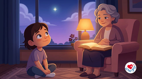 A Grandma reading the Story and History of Twinkle Twinkle Little Star by Love to Sing to her granddaughter