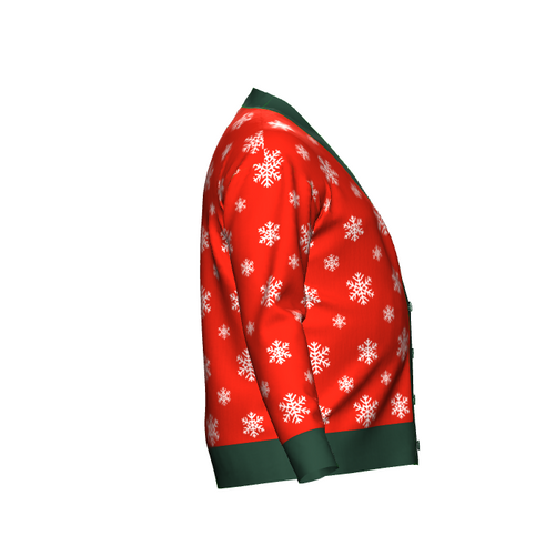 Men's Christmas Snowflake Knitted Cardigan Green Trim