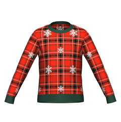 Men's Christmas Tartan Knitted Sweater Green Trim