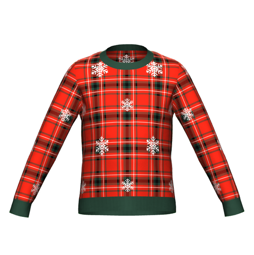 Men's Christmas Tartan Knitted Sweater Green Trim