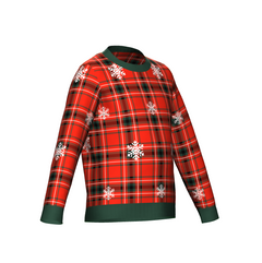 Men's Christmas Tartan Knitted Sweater Green Trim