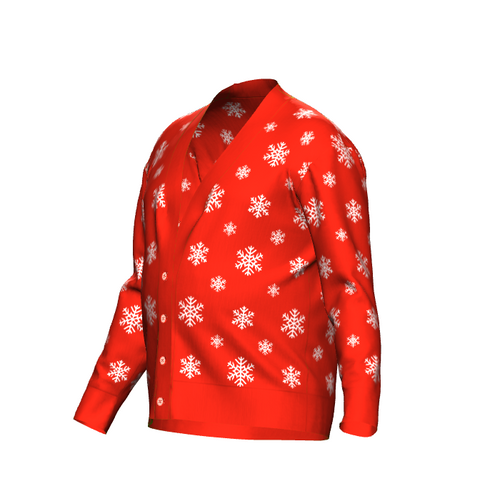 Men's Christmas Snowflake Cardigan Red Trim