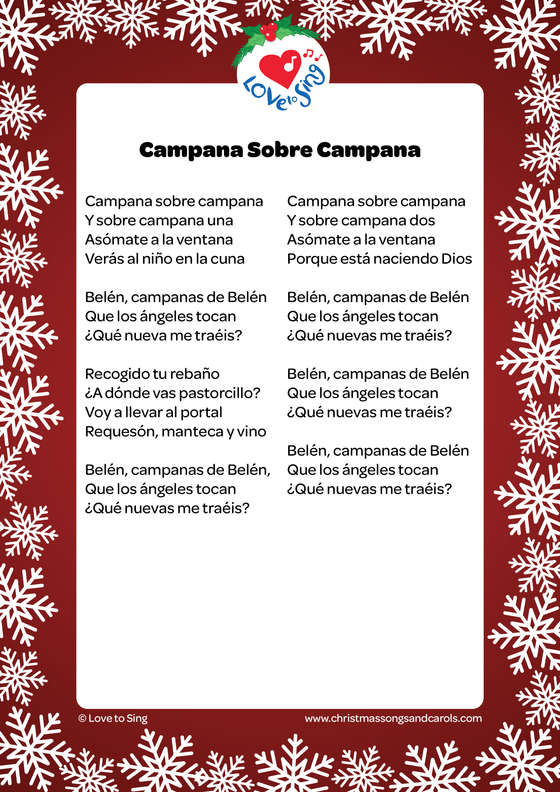 Campana Sobre Campana Lyrics free Downloadable Printable PDF | Love to Sing