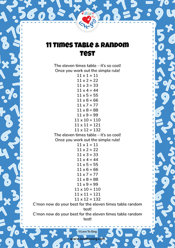 11 Times Table & Random Test