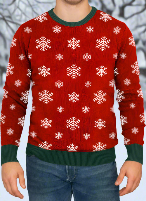 Love to Sing Christmas Snowflake Knitted Sweater with Green Trim
