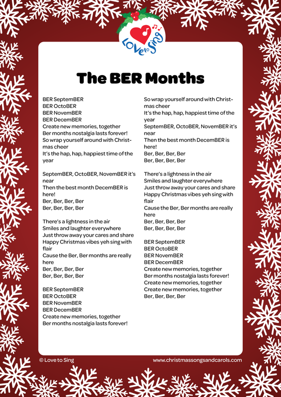Christmas song The BER Months Printable and Download PDF Lyric Sheet | Love to Sing