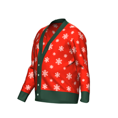 Men's Christmas Snowflake Knitted Cardigan Green Trim