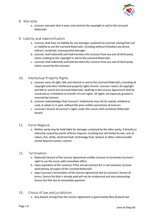 All in One Church Copyright and Livestream Licence Page 4 | Love to Sing