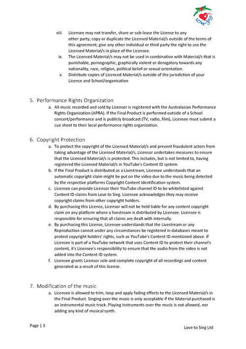 All in One School Copyright and Livestream Licence Page 3 | Love to Sing