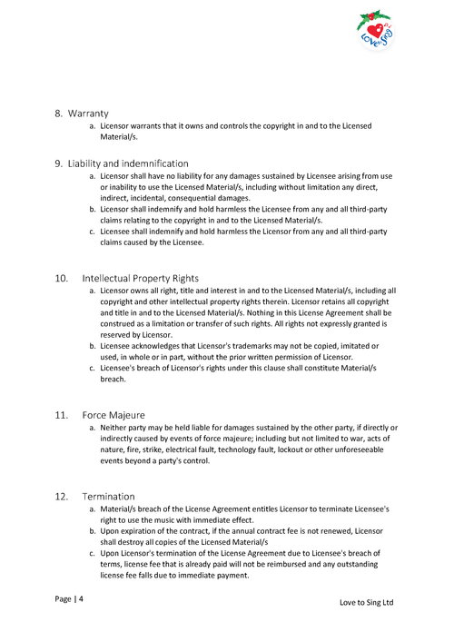 All in One School Copyright and Livestream Licence Page 4 | Love to Sing
