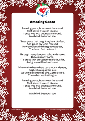 Christmas song - Amazing Grace Lyrics Printable PDF Download | Love to Sing