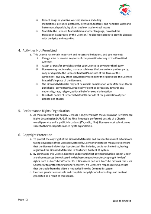 Church Copyright Licence Page 2 | Love to Sing