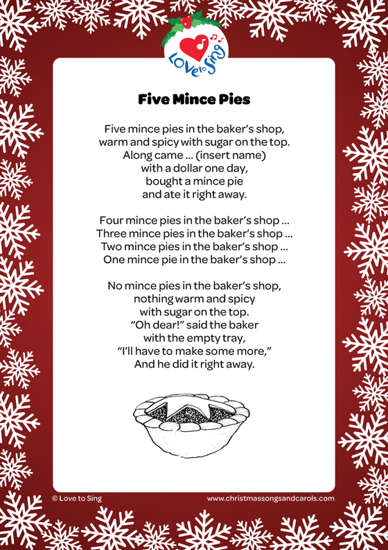 Christmas song - Five Mince Pies in the Baker's Shop Lyric pdf | Love to Sing