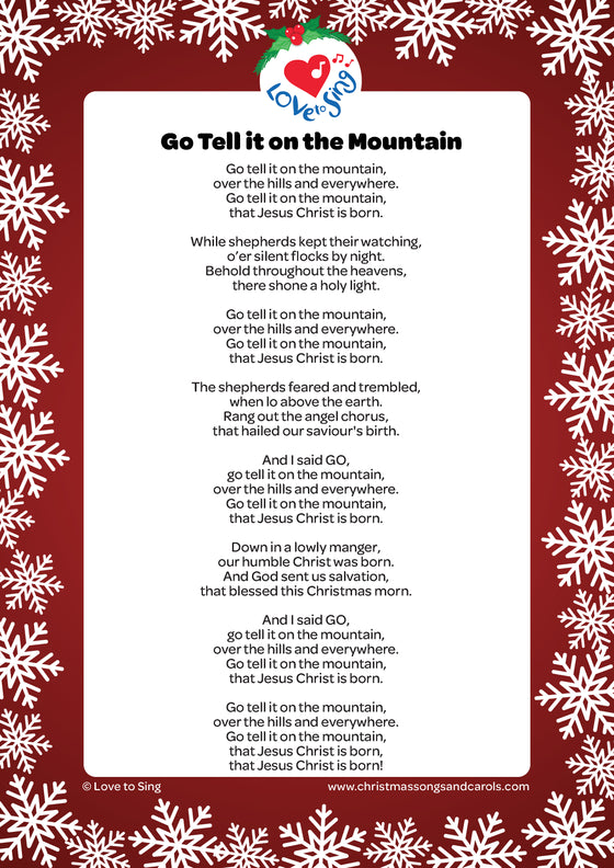Christmas song - Go Tell it on the Mountain Lyrics pdf | Christmas Songs & Carols - Love to Sing
