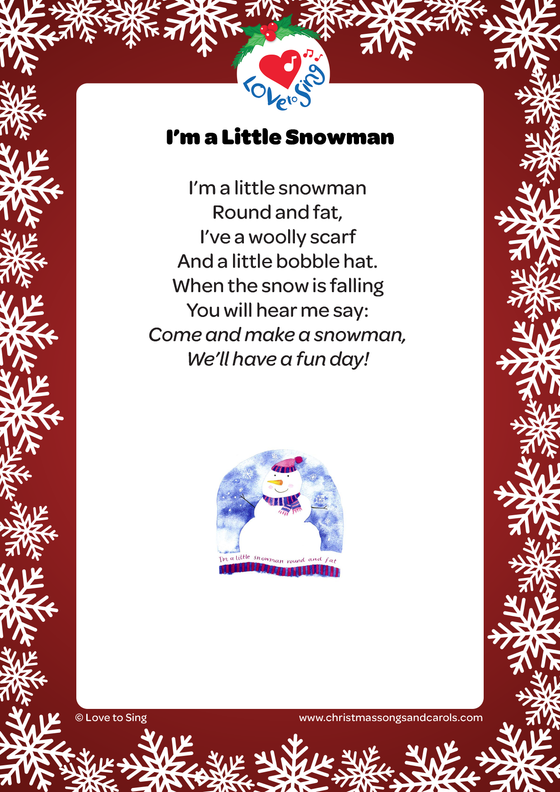 Christmas song - I'm a Little Snowman Lyrics pdf | Love to Sing