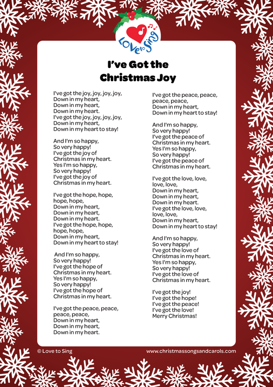 Christmas song I've Got the Christmas Joy Free Printable PDF Lyric sheet | Love to Sing