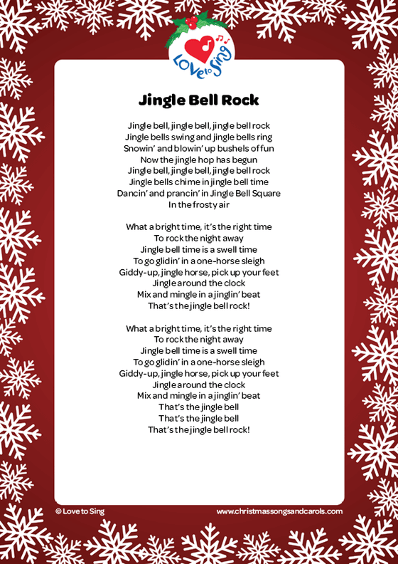 Christmas song Jingle Bell Rock Lyrics free printable pdf download | Love to Sing