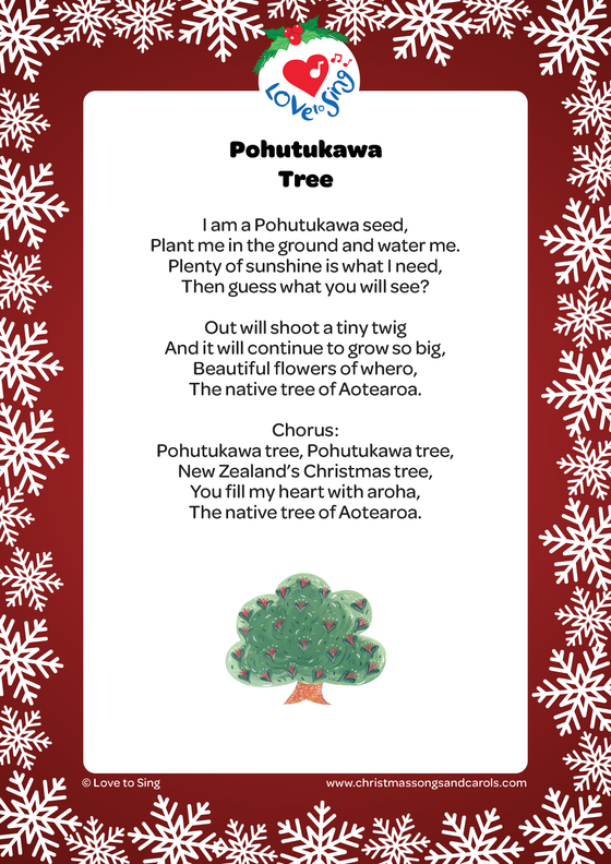 Christmas song - Pohutukawa Tree Lyrics pdf | Christmas Songs & Carols - Love to Sing