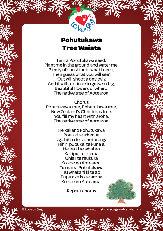 Christmas song - Pohutukawa Tree Waiata Lyrics pdf | Christmas Songs & Carols - Love to Sing