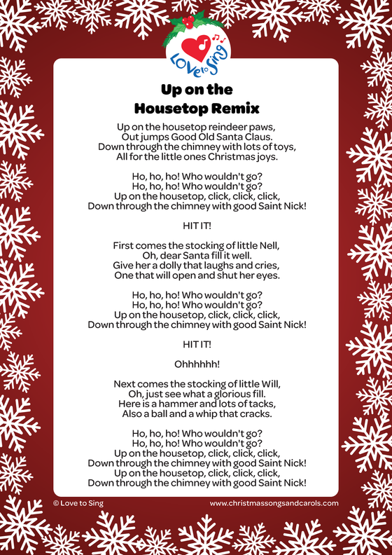 Christmas Up on the Housetop Remix with lyrics | Love to Sing