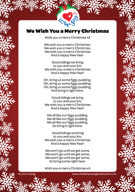 Christmas song - We Wish You a Merry Christmas Original Lyrics pdf | Christmas Songs & Carols - Love to Sing
