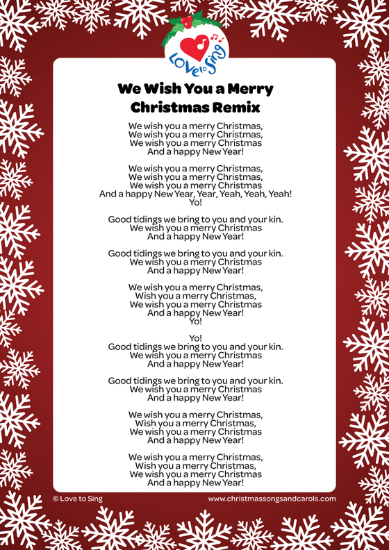 Christmas song We Wish You a Merry Christmas Remix with lyrics pdf | Love to Sing