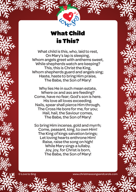 Christmas Song What Child is This lyrics pdf | Love to Sing